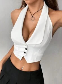 SHEIN Unity Shawl Collar Single Breasted Summer Suit Jacket - White - View 1