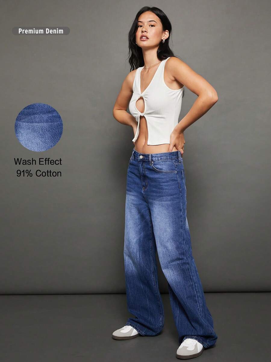 WESTFADE Jeans holgados de pierna ancha de denim de algodón 91% premium - Lavado ligero - Ver 1