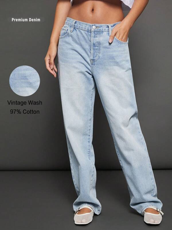 WESTFADE Premium 97% Cotton Denim 90s Straight Leg Jeans
