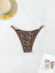 Costavie 2026春夏性感女士比基尼丁字裤，随机豹纹印花，珍珠扣链侧裤绳 - 彩色 - 查看 8