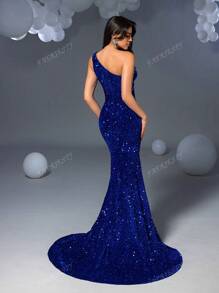 Faeriesty Elegante y glamoroso vestido de noche con un hombro con lentejuelas y abertura - Perfecto para eventos de alfombra roja, bodas de lujo, inauguraciones de galerías de arte y galas de moda de medianoche