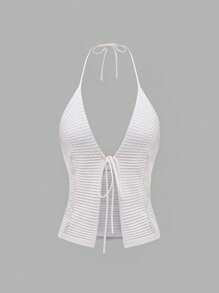 SHEIN Unity Ladies' Knitted Halter, White - White - View 1