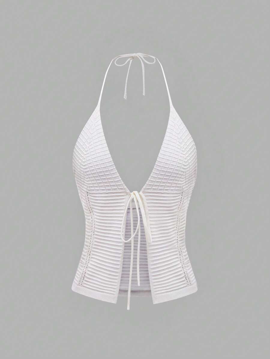 SHEIN Unity Ladies' Knitted Halter, White - White - View 1
