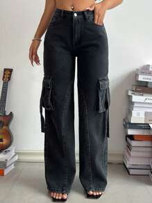 SHEIN SXY Flap Pocket Side Cargo Jeans