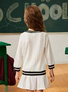 SHEIN 2 Stücke Set aus Langarmoberteil und Rock im frischen Farbblock Stil für Kleine Mädchen in der Akademie