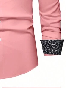 Manfinity Mode Men's Fashionable Casual Printed Patchwork Long Sleeve Shirt, Fall, Pink - Pink - View 6