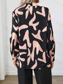 SHEIN LUNE Women's Asymmetrical Pattern Long Sleeve Casual Pocket Loose Blouse, Spring & Summer - Multicolor - View 2