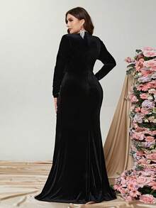 Faeriesty 大碼水鑽細節魚尾裙下擺絲絨伴娘連衣裙 - 黑色 - 查看 2