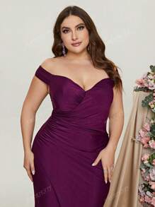 Plus Off Shoulder Ruched Split Thigh Formal Dress Formal Dresses Curve Elegant Bridesmaid Dress
