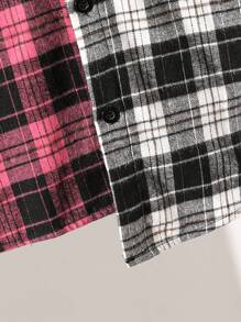 SHEIN Young Boy Fashionable Plaid Color Block Asymmetric Hem Long Sleeve Shirt,Casual Fall/Winter Back-To-School,Autumn,School Outfit For Various Occasions - Multicolor - View 4