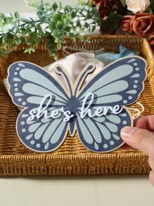 蝴蝶形新生女婴摄影里程碑木质道具 - 彩色 - 查看 1