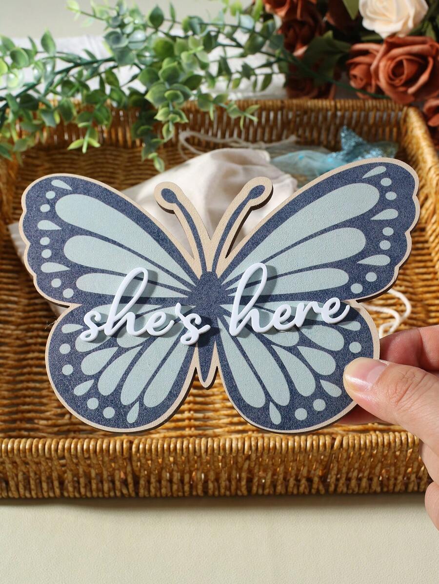 蝴蝶形新生女婴摄影里程碑木质道具 - 彩色 - 查看 1