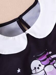 Women's Halloween Skeleton Print Dress - Black - View 5