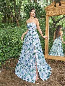 Váy dự tiệc ren hoa Jacquard phía sau, váy dự tiệc trang trọng thanh lịch cho tiệc tối, tiệc tốt nghiệp, tiệc tối - Màu xanh lam - Xem 4