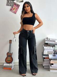 SHEIN SXY Flap Pocket Side Cargo Jeans