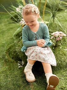 SHEIN Girls'  Floral Dress And Cardigan Jacket 2pcs/Set - Multicolor - View 1