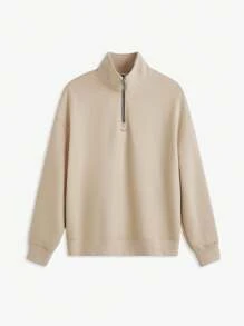 Mainfolk Men's Knitted Casual Quarter Zip Pullover Sweatshirt, Suitable For Autumn And Winter - Apricot - View 1