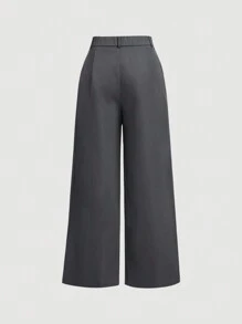 SHEIN MOD 灰色褶皱学院风西装裤，返校，教师上衣，90 年代，校服 - 灰色 - 查看 2