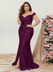Plus Off Shoulder Ruched Split Thigh Formal Dress Formal Dresses Curve Elegant Bridesmaid Dress