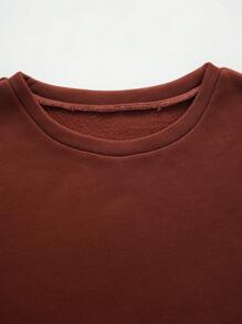 SHEIN Slayr Plus Size Women Plain Minimalist Daily Wear Crew Neck Sweatshirt - Brown - View 5