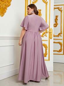 Plus Plunge Neck Butterfly Sleeve Split Thigh Dress - Mauve Purple - View 2