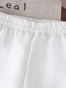 SHEIN 年轻女孩纯色松紧腰工装口袋哈伦宽松裤 - 白色 - 查看 3