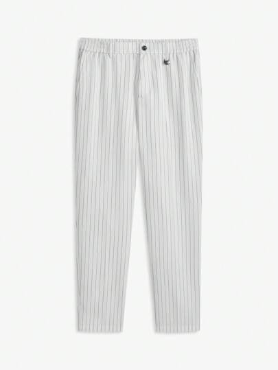 Manfinity VCAY Men's Easy Care Slim Fit Mid-Waist Straight Casual White Striped Suit Pants, Suitable For Spring Summer