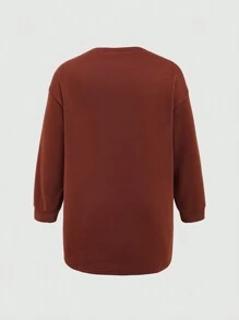 SHEIN Slayr Plus Size Women Plain Minimalist Daily Wear Crew Neck Sweatshirt - Brown - View 2