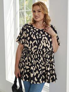 EMERY ROSE Plus Size Nữ Mùa Hè Cổ Tròn Tay Ngắn Họa Tiết Da Báo Áo Babydoll - Nhiều màu - Xem 3