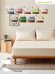 2/3pcs Solid Color Fitted Sheet, Mattress Protector, Mattress Cover For Bed, Deep Pocket Bed Sheet, Soft And Breathable, For All Size Bed -Twin, Full, King, Queen Size Sheet 14inch/35cm Deep Pocket Machine Washable - Beige - View 2