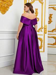 Elegante vestido de noche con hombros descubiertos para mujeres, vestido de fiesta con escote corazón sin tirantes y falda larga fluida, perfecto para ceremonias de boda, eventos de alfombra roja, retratos nupciales y cenas de aniversario de lujo - Morado - Ver 2