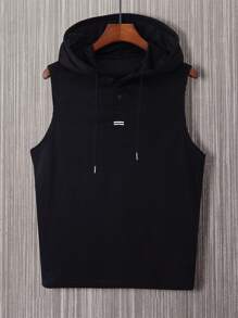 Manfinity Homme Plus Size Men's Summer Solid Color Button-Front Hooded Casual Top - Black - View 3