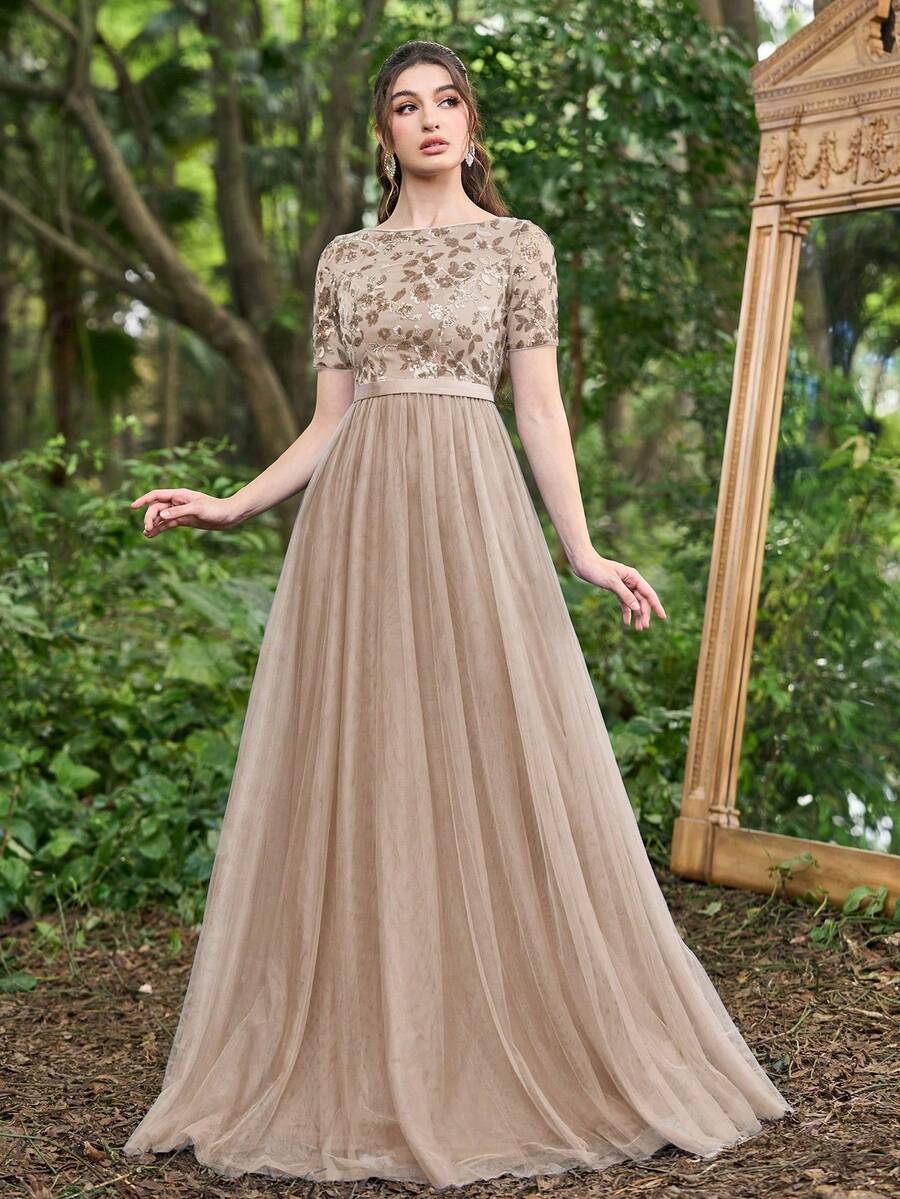 Faeriesty 优雅及地雪纺罩衫礼服，飘逸风格 - 香檳色 - 查看 1