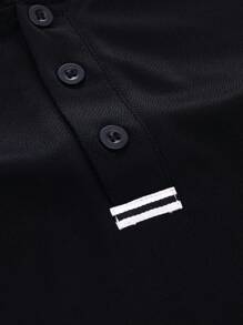 Manfinity Homme Plus Size Men's Summer Solid Color Button-Front Hooded Casual Top - Black - View 7