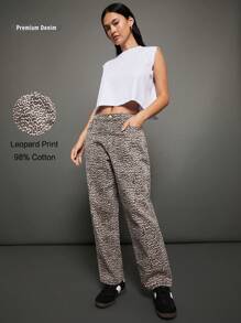 WESTFADE Quần jeans ống đứng họa tiết da báo dài đến mắt cá chân chất liệu denim 98% cotton cao cấp - Nhiều màu - Xem 1