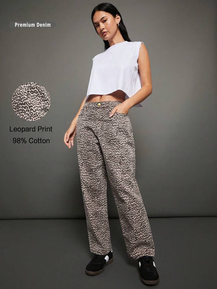 WESTFADE Quần jeans ống đứng họa tiết da báo dài đến mắt cá chân chất liệu denim 98% cotton cao cấp - Nhiều màu - Xem 1