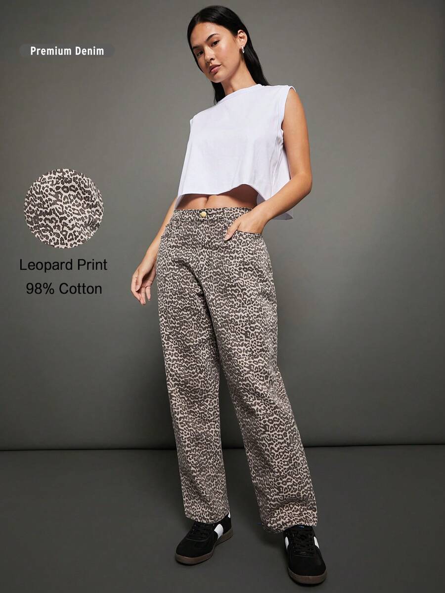 WESTFADE Quần jeans ống đứng họa tiết da báo dài đến mắt cá chân chất liệu denim 98% cotton cao cấp - Nhiều màu - Xem 1