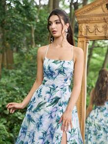 Váy dự tiệc ren hoa Jacquard phía sau, váy dự tiệc trang trọng thanh lịch cho tiệc tối, tiệc tốt nghiệp, tiệc tối - Màu xanh lam - Xem 6