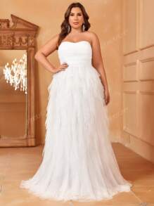Faeriesty Plus Elegant Formal Wedding Dress With Ruched Bodice For Romantic Celebrations,Bride