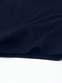 INAWLY Áo thun nữ mùa hè màu trơn tay ngắn cổ tròn thông thường - Màu xanh hải quân - Xem 5