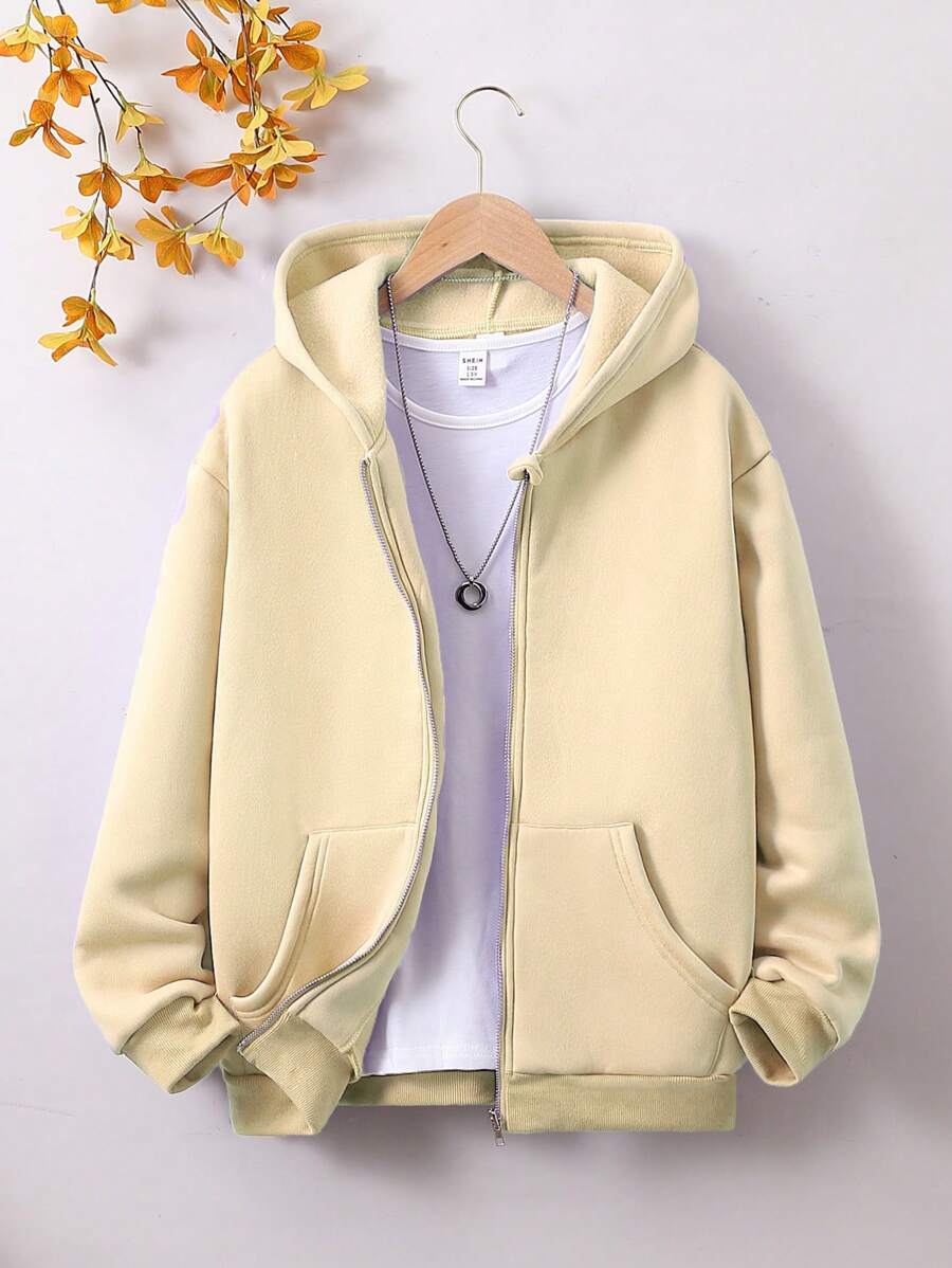 Girls' Casual Hooded Knit Zip-Up Sweatshirt Sweatshirt - Apricot - View 1
