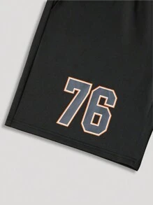 Manfinity LEGND Manfinity LEGND Plus Size Men's Casual Numeric Graphic V-Neck Short Sleeve T-Shirt Basketball Shirt And Shorts Set, Summer Back To School, Color Block, Going Out, Back To School Clothes