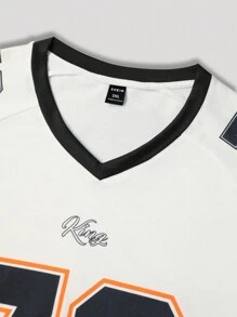 Manfinity LEGND Manfinity LEGND Plus Size Men's Casual Numeric Graphic V-Neck Short Sleeve T-Shirt Basketball Shirt And Shorts Set, Summer Back To School, Color Block, Going Out, Back To School Clothes