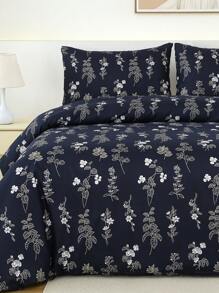 Bộ chăn ga gối đệm bằng vải sợi nhỏ mềm mại họa tiết hoa - Bộ chăn ga gối đệm 2/3 món tốt nhất - Bao gồm 1 chăn ga gối đệm và 1/2 vỏ gối - Giá rẻ và chất lượng cao cho giường đôi King Single Queen Double Full Size Doona Quilt Cover - Màu xanh lam - Xem 1