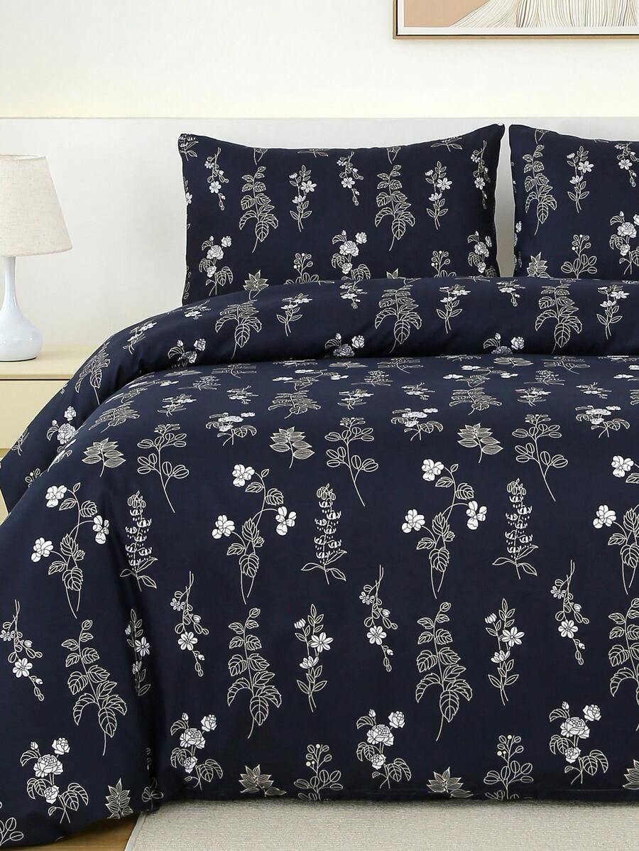 Bộ chăn ga gối đệm bằng vải sợi nhỏ mềm mại họa tiết hoa - Bộ chăn ga gối đệm 2/3 món tốt nhất - Bao gồm 1 chăn ga gối đệm và 1/2 vỏ gối - Giá rẻ và chất lượng cao cho giường đôi King Single Queen Double Full Size Doona Quilt Cover - Màu xanh lam - Xem 1