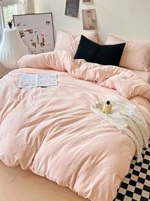 3pcs Pink Flannel Bedding Set (Duvet Cover & Pillowcases) - Baby Pink - View 4