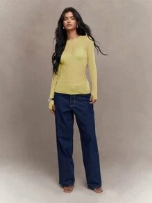 MISSGUIDED 透明網眼拇指洞長袖上衣 - 黃色 - 查看 4