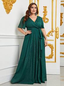 Faeriesty Plus Surplice Neck Belt Dress - Dark Green - View 3