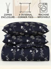Bộ chăn ga gối đệm bằng vải sợi nhỏ mềm mại họa tiết hoa - Bộ chăn ga gối đệm 2/3 món tốt nhất - Bao gồm 1 chăn ga gối đệm và 1/2 vỏ gối - Giá rẻ và chất lượng cao cho giường đôi King Single Queen Double Full Size Doona Quilt Cover - Màu xanh lam - Xem 2