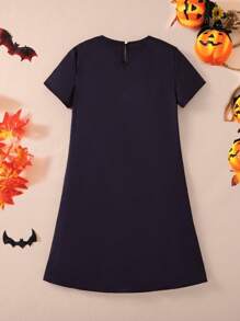 Women's Halloween Skeleton Print Dress - Black - View 2